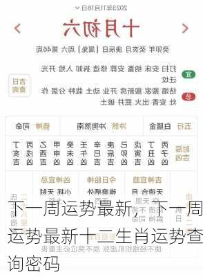 下一周运势最新，下一周运势最新十二生肖运势查询密码