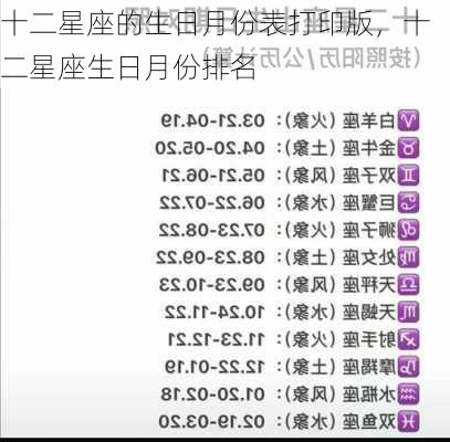 十二星座的生日月份表打印版，十二星座生日月份排名