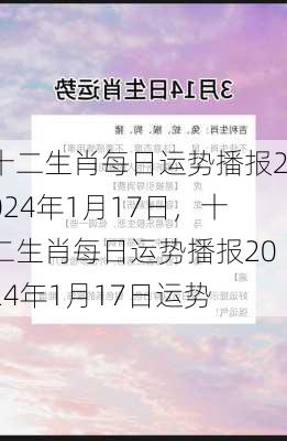 十二生肖每日运势播报2024年1月17日，十二生肖每日运势播报2024年1月17日运势