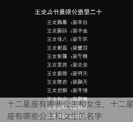 十二星座有哪些公主和女生，十二星座有哪些公主和女生的名字