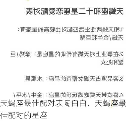 天蝎座最佳配对表陶白白，天蝎座最佳配对的星座