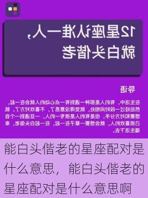 能白头偕老的星座配对是什么意思，能白头偕老的星座配对是什么意思啊