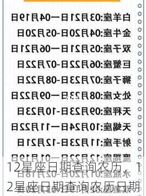 12星座日期查询农历，12星座日期查询农历日期