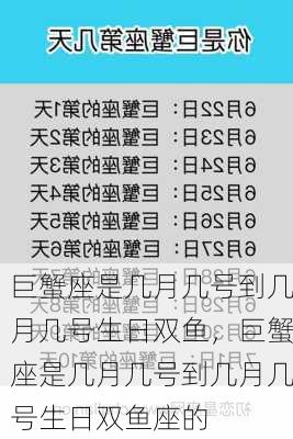 巨蟹座是几月几号到几月几号生日双鱼，巨蟹座是几月几号到几月几号生日双鱼座的