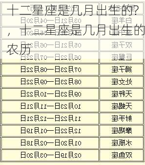 十二星座是几月出生的?，十二星座是几月出生的农历