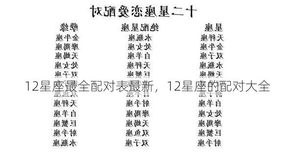 12星座最全配对表最新，12星座的配对大全