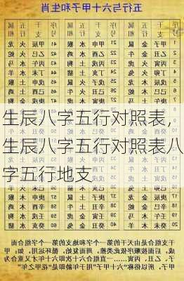 生辰八字五行对照表，生辰八字五行对照表八字五行地支