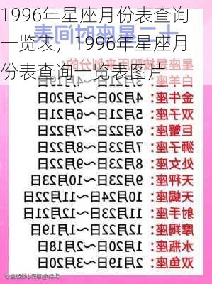 1996年星座月份表查询一览表，1996年星座月份表查询一览表图片